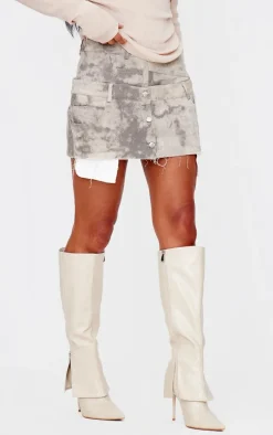 Grey Washed Twill Double Waistband Mini Skirt