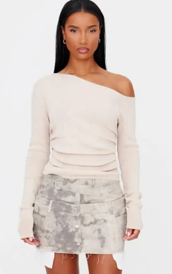 Grey Washed Twill Double Waistband Mini Skirt
