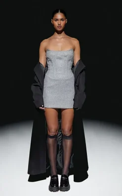 Grey Wool Look Corset Bodycon Dress