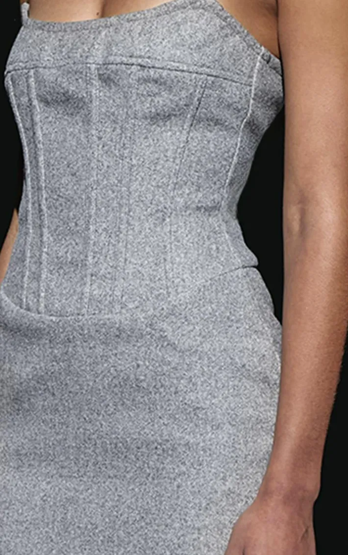 Grey Wool Look Corset Bodycon Dress