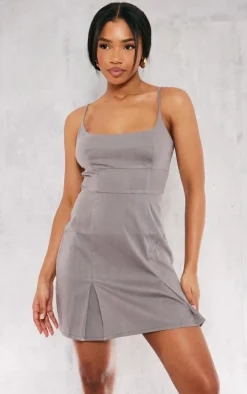 Grey Woven Cami Pleated Mini Dress