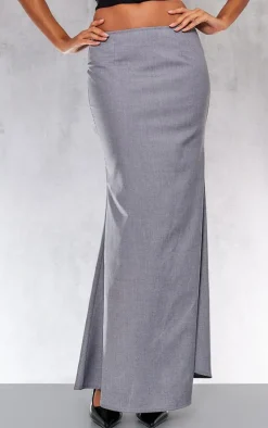 Grey Woven Tailored Fishtail Maxi Skirt