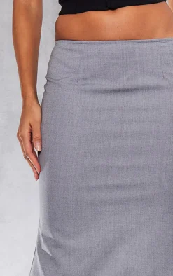 Grey Woven Tailored Fishtail Maxi Skirt