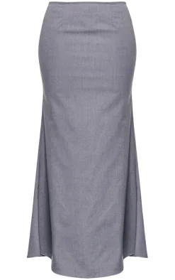Grey Woven Tailored Fishtail Maxi Skirt