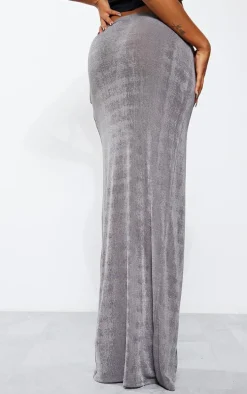 Gunmetal Acetate Slinky Drape Front Maxi Skirt