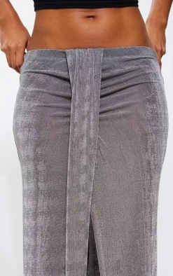 Gunmetal Acetate Slinky Drape Front Maxi Skirt