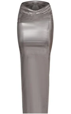 Gunmetal Shimmer Woven Twist Front Maxi Skirt