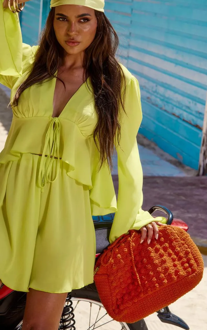 Hot Orange Bobble Crochet Slouchy Clutch