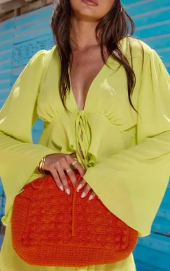 Hot Orange Bobble Crochet Slouchy Clutch