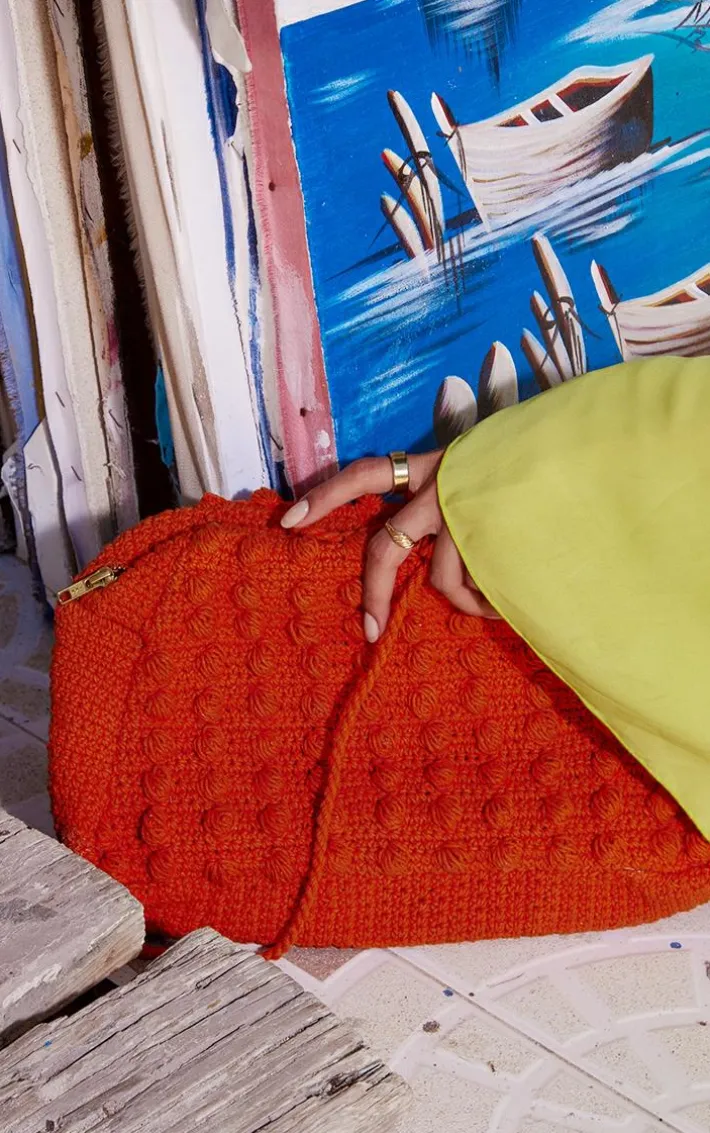 Hot Orange Bobble Crochet Slouchy Clutch