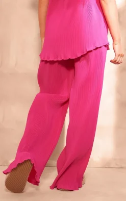 Hot Pink Chiffon Plisse Oversized Wide Leg Pants