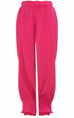 Hot Pink Chiffon Plisse Oversized Wide Leg Pants