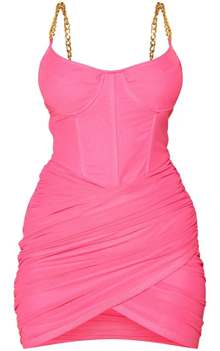 Hot Pink Corset Chain Strap Bodycon Dress