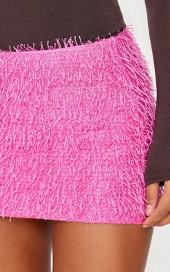 Hot Pink Eyelash Tinsel Detail Mini Skirt