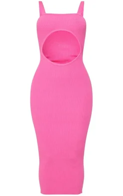 Hot Pink Front Cut Out Soft Rib Maxi Dress