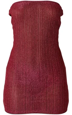Hot Pink Glitter Plisse Bandeau Lettuce Hem Bodycon Dress