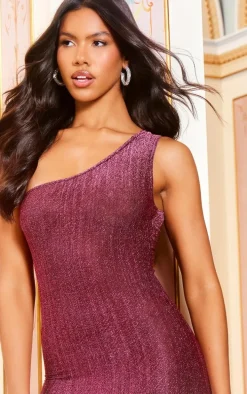 Hot Pink Glitter Plisse One Shoulder Bodycon Dress