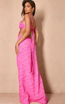 Hot Pink Jacquard Cut Out Maxi Dress