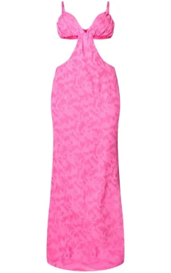 Hot Pink Jacquard Cut Out Maxi Dress