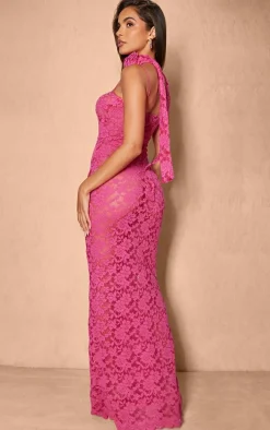 Hot Pink Lace Maxi Dress