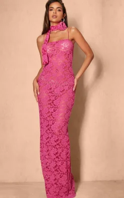 Hot Pink Lace Maxi Dress