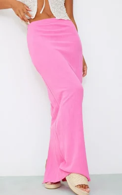 Hot Pink Linen Look Split Back Pencil Maxi Skirt