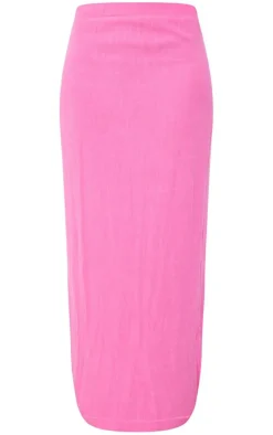 Hot Pink Linen Look Split Back Pencil Maxi Skirt