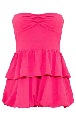 Hot Pink Ruched Front Bandeau Skort Romper