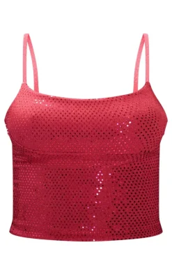 Hot Pink Sequin Jersey Bust Detail Long Top