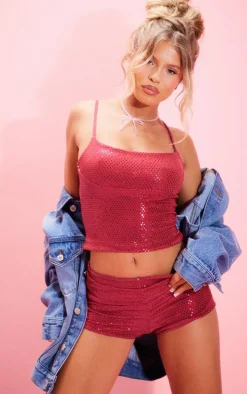 Hot Pink Sequin Jersey Hot Pants