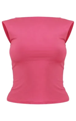 Hot Pink Slinky Open Back Cap Sleeve Longline Top