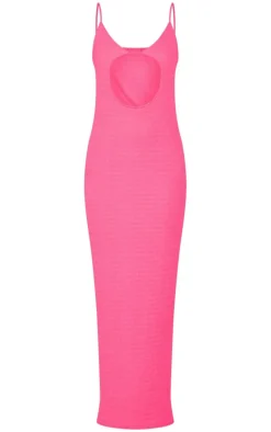 Hot Pink Textured Cut Out Detail Strappy Midi Dress