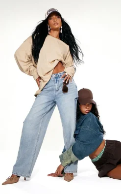 Ice Blue Split Cut Out Denim Boyfriend Jeans