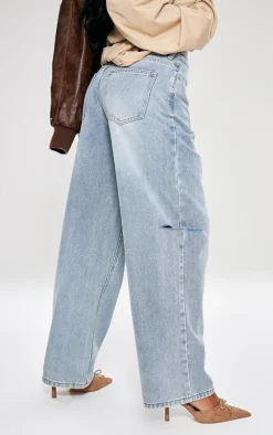 Ice Blue Split Cut Out Denim Boyfriend Jeans