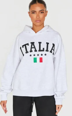 Ice Grey Embroidered Italia Print Hoodie