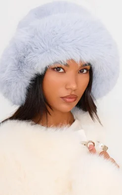 Ice Grey Fluffy Faux Fur Bucket Hat