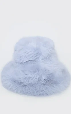 Ice Grey Fluffy Faux Fur Bucket Hat