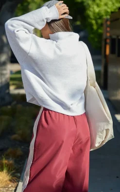 Ice Grey Half Zip Double Pocket Seam Detail Sweatshirt