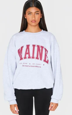 Ice Grey Maine Print Oversized Sweatshirt