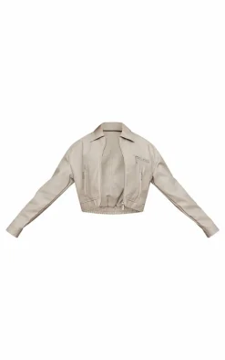 Ice Grey Textured Faux Leather Minimal Biker Jacket