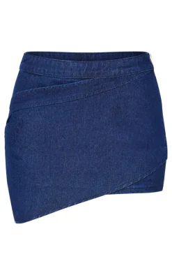 Indigo Asymmetric Layered Panel Denim Mini Skirt