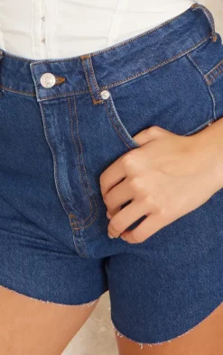 Indigo Blue Wash High Side Denim Mom Shorts