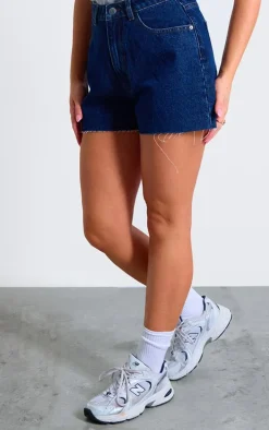 Indigo Blue Wash High Waist Denim Shorts With Contrast Stich