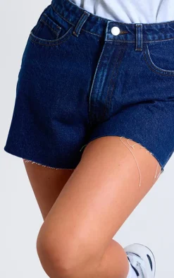 Indigo Blue Wash High Waist Denim Shorts With Contrast Stich