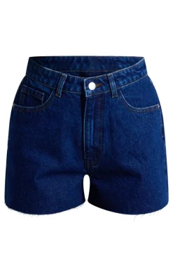 Indigo Blue Wash High Waist Denim Shorts With Contrast Stich