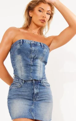 Indigo Blue Wash Jeans Waistband Denim Top