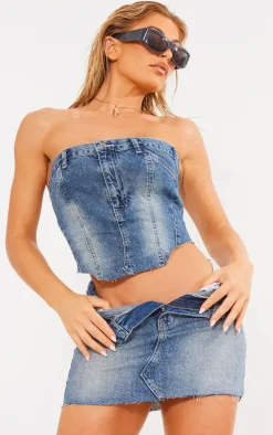 Indigo Blue Wash Jeans Waistband Denim Top