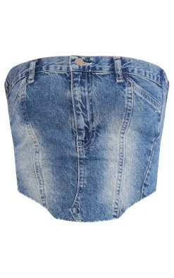 Indigo Blue Wash Jeans Waistband Denim Top