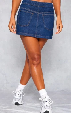 Indigo Blue Wash Pocket Front Reverse Look Denim Mini Skirt