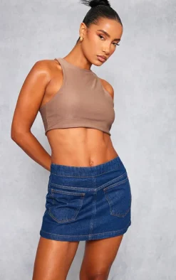 Indigo Blue Wash Pocket Front Reverse Look Denim Mini Skirt